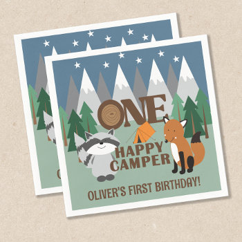 One Happy Camper Cute Woodland Animals Favor  Napkins by allpetscherished at Zazzle
