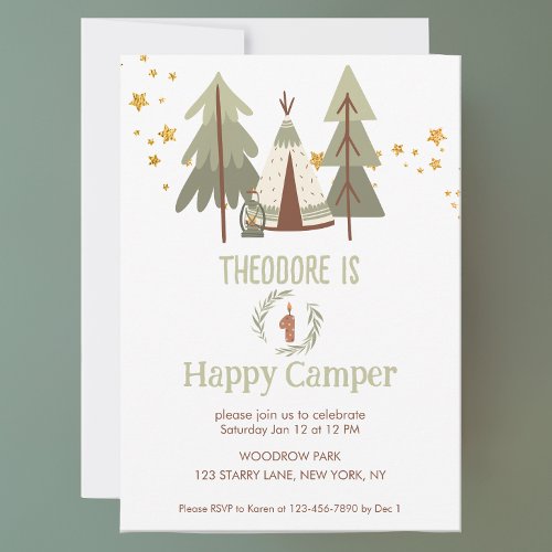 One Happy Camper Cute Woodland Invitation