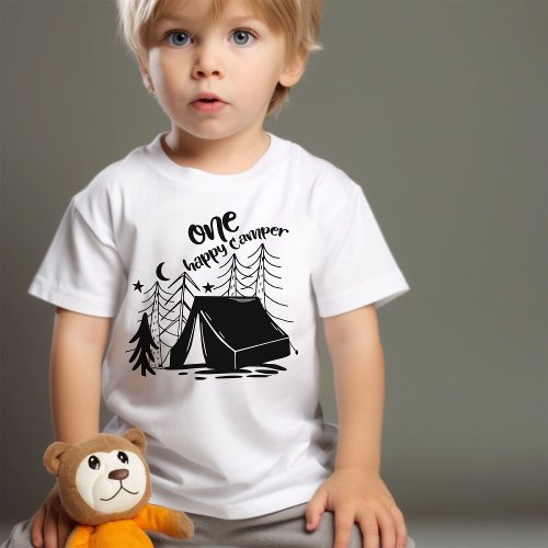 One Happy Camper Doodle Art First Birthday Baby T_Shirt