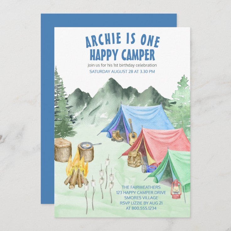 One Happy Camper First Birthday Camping Invitation | Zazzle