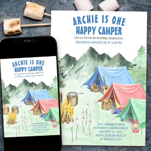 One Happy Camper First Birthday Camping Invitation