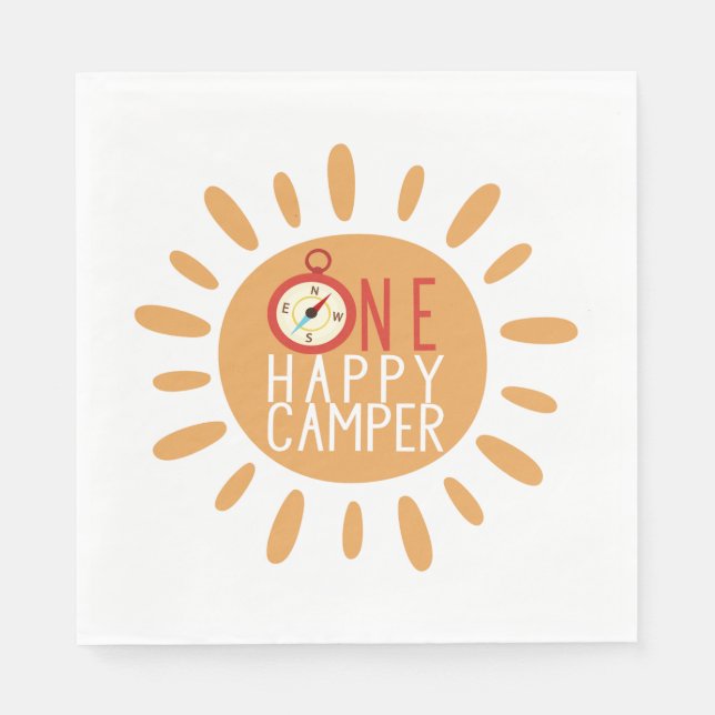 One Happy Camper First Birthday Camping Sun Party Napkins (Front)