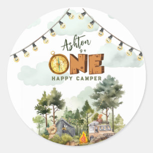 One Happy Camper First Birthday Classic Round Sticker