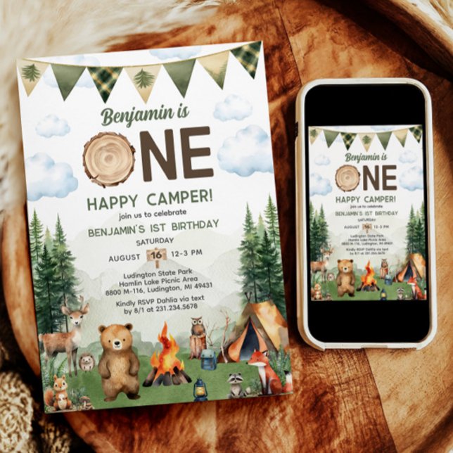One Happy Camper First Birthday Invitation (One Happy Camper First Birthday Invitation
)