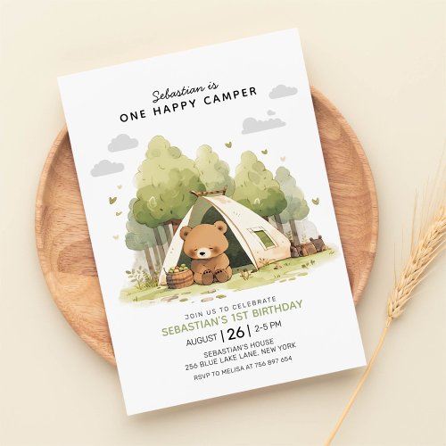 One Happy Camper First Birthday Invitation