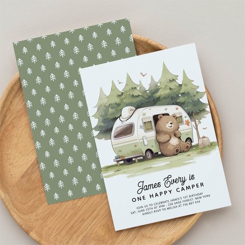 One Happy Camper First Birthday Invitation