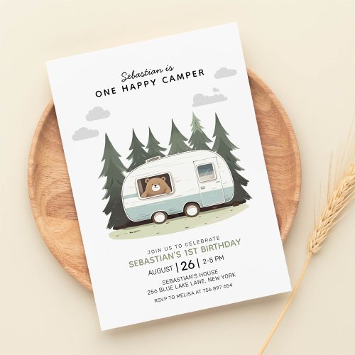 One Happy Camper First Birthday Invitation