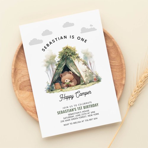 One Happy Camper First Birthday Invitation