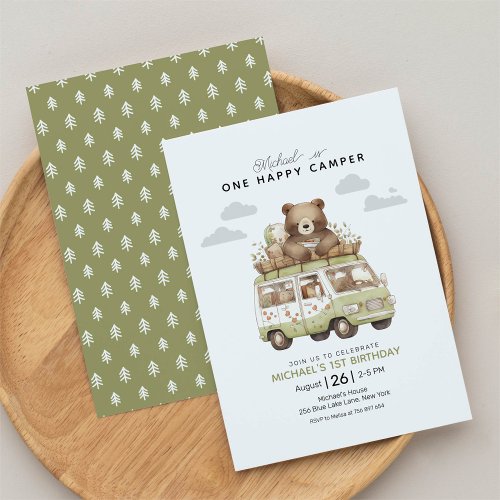  One Happy Camper First Birthday Invitation