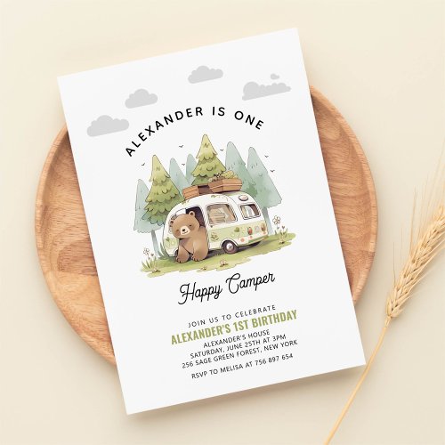 One Happy Camper First Birthday Invitation