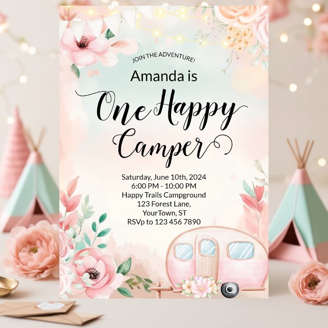 One Happy Camper First Birthday Invitation Camping (Creator Uploaded)