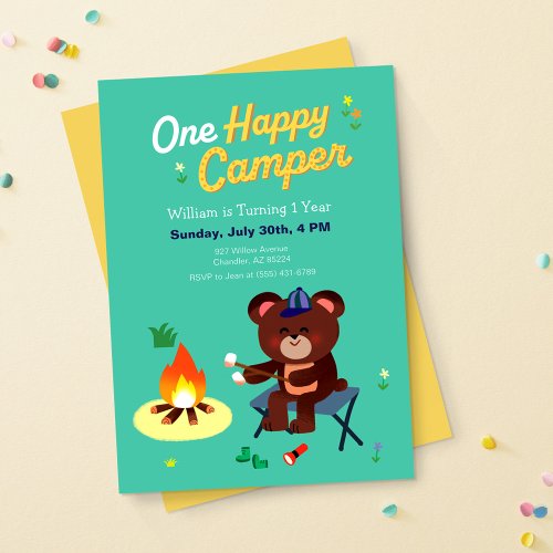 One Happy Camper First Birthday Invites