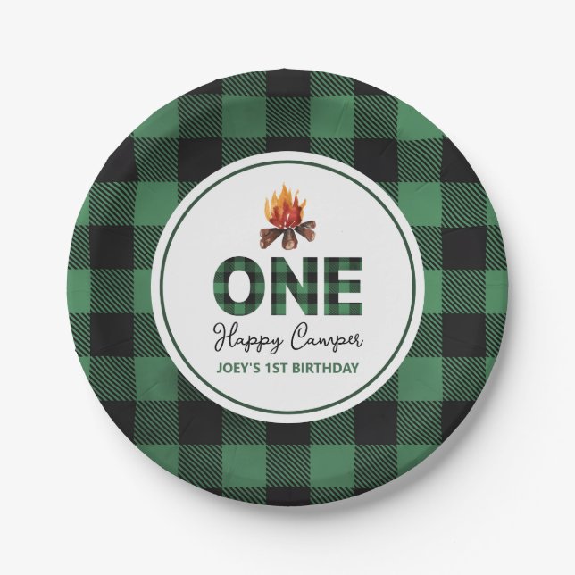 One Happy Camper First Birthday Paper Plates (Front)