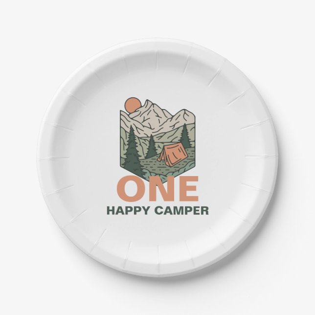 One Happy Camper First Birthday Paper Plates (Front)