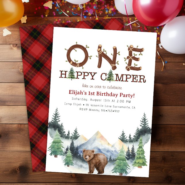 One Happy Camper First Birthday Party Invitation (One Happy Camper Birthday Party Invitation)