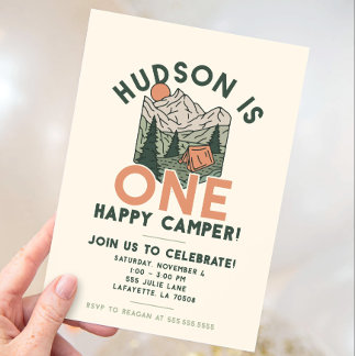 One Happy Camper First Birthday Party Invitations 