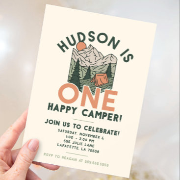 One Happy Camper First Birthday Party Invitations