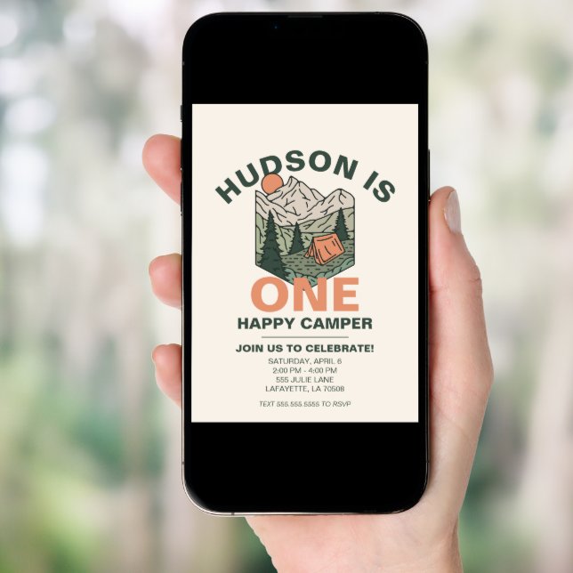 One Happy Camper First Birthday Party Invitations  (Front Digital)