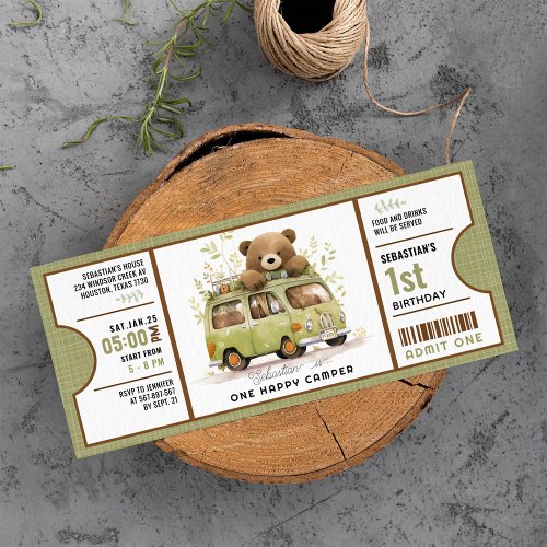 One Happy Camper First Birthday ticket Invitation