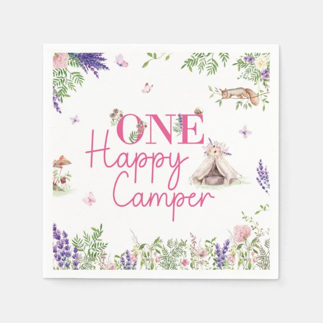 One Happy Camper Girls First Birthday Party Napkins (Front)