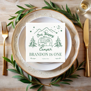 One happy camper green hand drawn birthday party napkins
