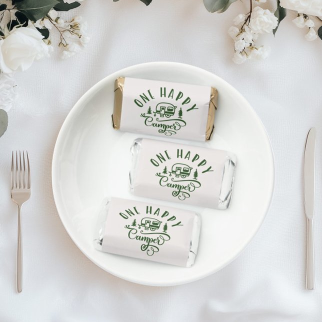 One Happy Camper green minimalist 1st birthday Hershey's Miniatures (Creator Uploaded)