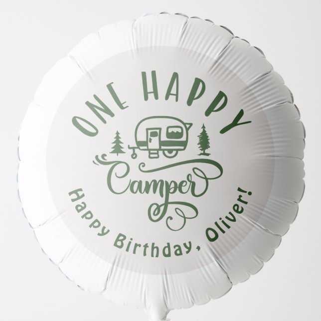 One Happy Camper green minimalist Happy Birthday Balloon (Front)