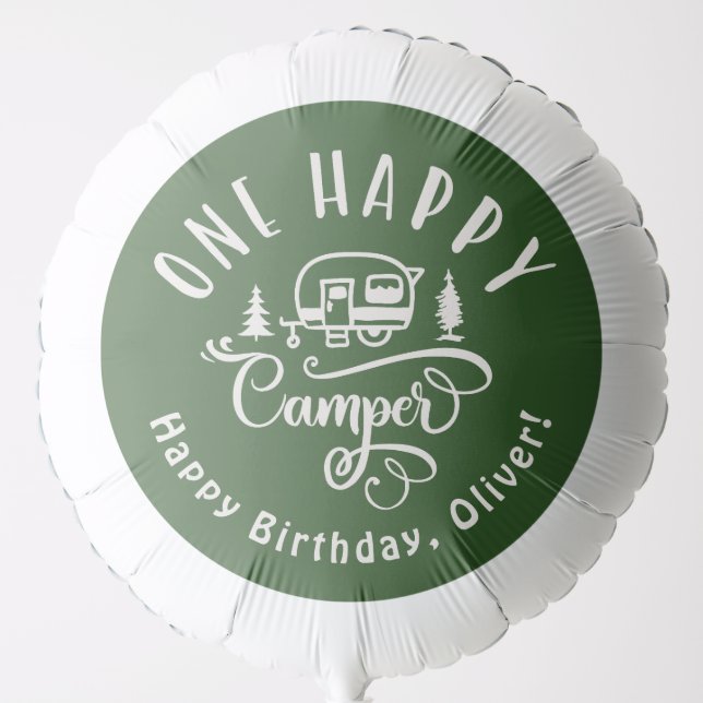 One Happy Camper green minimalist Happy Birthday Balloon (Front)