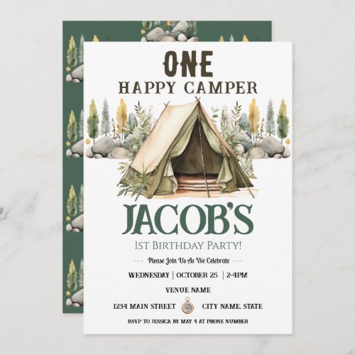 One Happy Camper Kids Birthday  Invitation