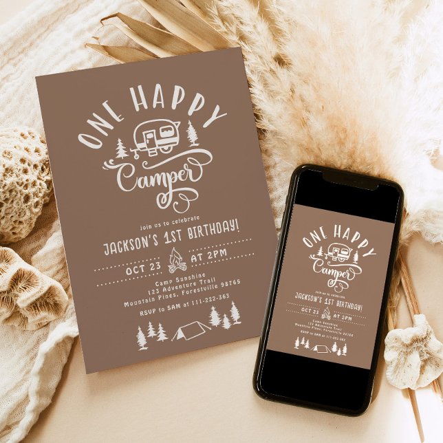 One happy camper Minimalist camping 1st birthday Invitation (Creator Uploaded)