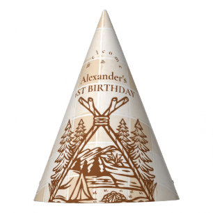 One Happy Camper Mountain Forest 1st Birthday Party Hat