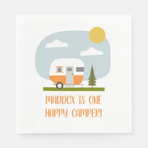 One Happy Camper Orange Trailer Birthday Napkins
