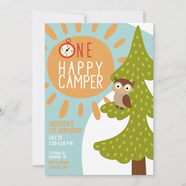 One Happy Camper Outdoor First Birthday Invitation (Front)