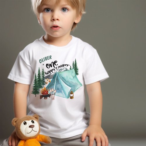 One Happy Camper Personalized 1st Birthday Baby T_Shirt