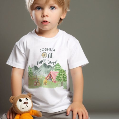 One Happy Camper Personalized 1st Birthday Baby T_Shirt