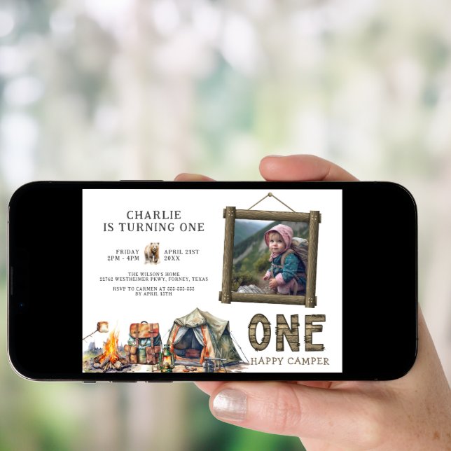 One Happy Camper Photo 1st Birthday Invitation (Front Digital)