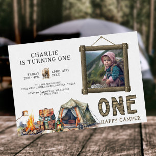 One Happy Camper Photo 1st Birthday Invitation