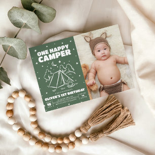 One Happy Camper Photo 1st Birthday Invite