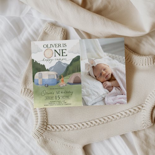 One Happy Camper Photo First Birthday Invite