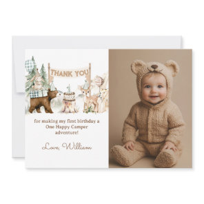 One Happy Camper Photo First Birthday Thank You Card