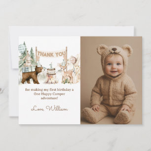 One Happy Camper Photo First Birthday Thank You Card