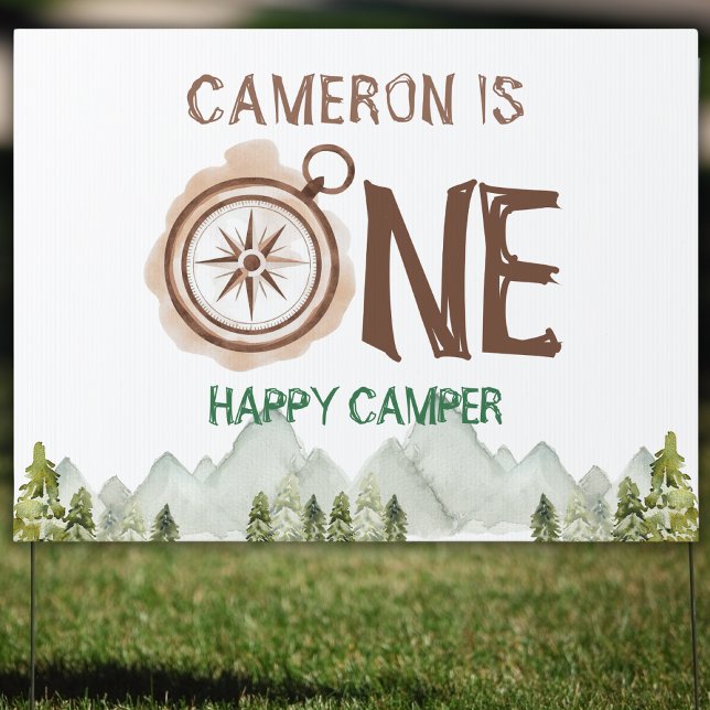 One Happy Camper Pine Tree 1st Birthday Party Sign (Creator Uploaded)