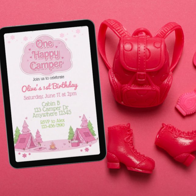 One Happy Camper Pink 1st Birthday Invitation (Creator Uploaded)