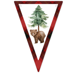 One Happy Camper Red Buffalo Plaid 1st Birthday  Bunting Flags