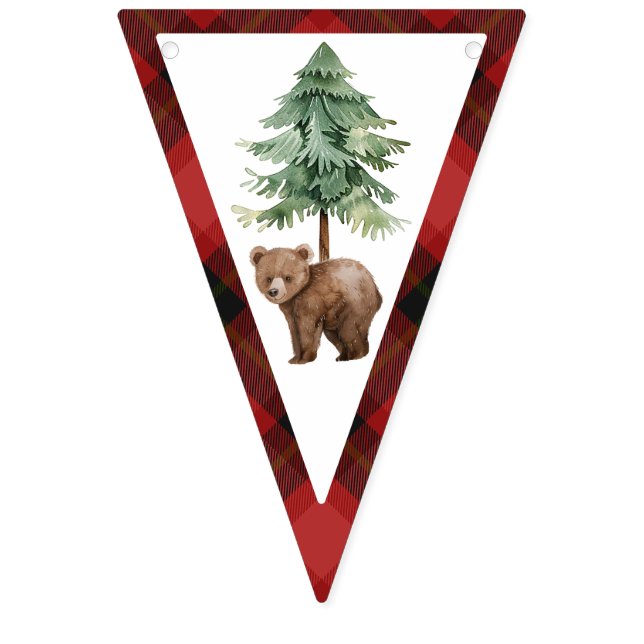 One Happy Camper Red Buffalo Plaid 1st Birthday  Bunting Flags (Tenth Flag)