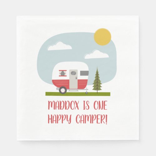 One Happy Camper Red Trailer Birthday Napkins