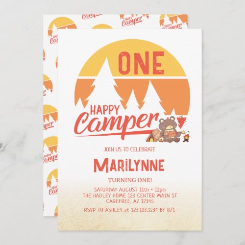 One Happy Camper Retro 1st Birthday Invitation