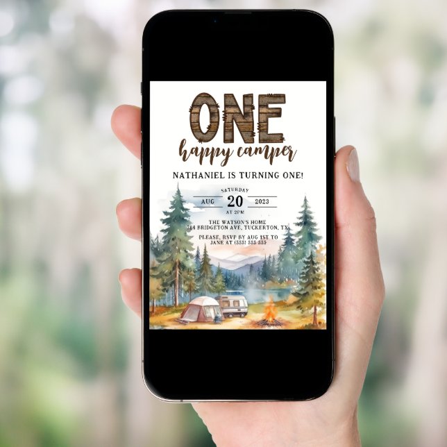 One Happy Camper Rustic 1st Birthday Invitation (Front Digital)