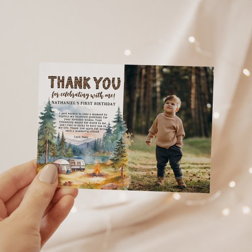 One Happy Camper Rustic 1st Birthday Thank You Card