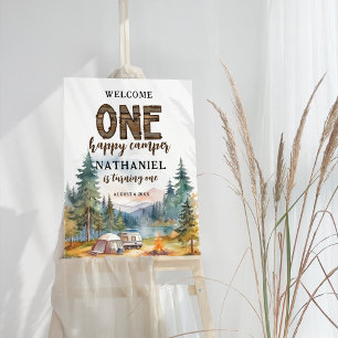 One Happy Camper Rustic 1st Birthday Welcome Sign
